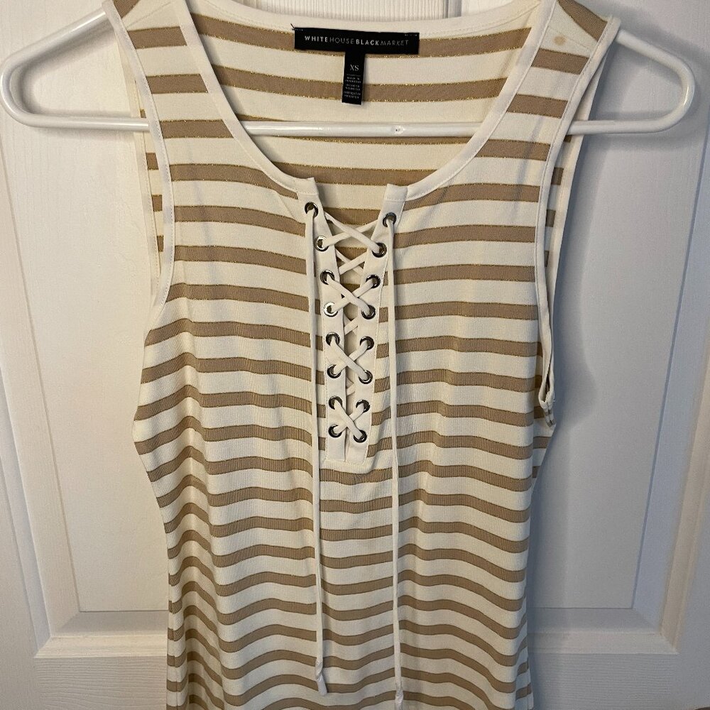 White House Black Market (WHBM) Casual Tank Top XS Gold & White Stripe